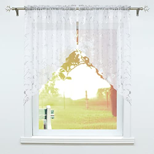 SCHOAL Scheibengardine mit Tunnelzug 2 Stück Kleinfenster Gardinen Küche Set Bistrogardinen Voile Stores Fenstergardine Modern Silber #2 BxH 120x125cm von SCHOAL