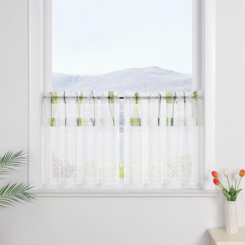 SCHOAL Scheibengardine mit Tunnelzug 2er Set Bistrogardine Transparent Vorhang Spitzenvorhang Kleinfenster Moderne Kurzgardine HxB 45x90 Grün SCHOAL Scheibengardine mit Tunnelzug 2er Set Bistrogardine Transparent Vorhang Spitzenvorhang Kleinfenster Moderne Kurzgardine HxB 45x90 Grün von SCHOAL