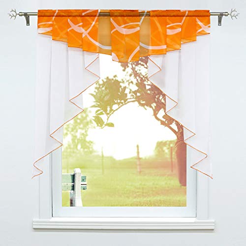 SCHOAL Scheibengardinen Küche Bistrogardinen Voile Transparente Kurzgardinen Kleinfenster Gardinen mit Kräuselband/Tunnelzug 1 Stück BxH 80x80cm Orange von SCHOAL