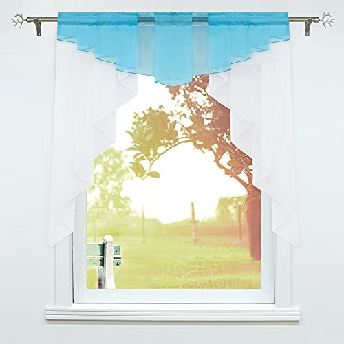 SCHOAL Scheibengardinen Küche Kleinfenster Gardinen mit Kräuselband oder Tunnelzug Bistrogardinen Voile Transparente Kurzgardinen Modern 1 Stück BxH 120x125cm Blau von SCHOAL