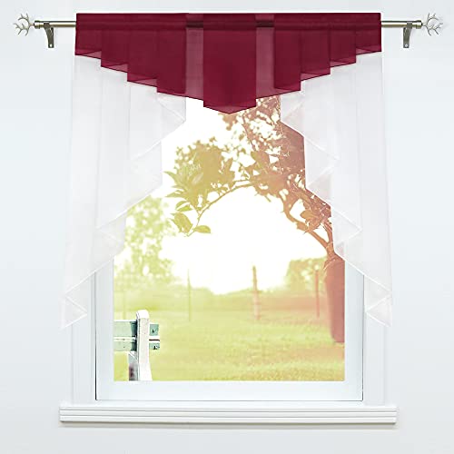 SCHOAL Scheibengardinen Küche Kleinfenster Gardinen mit Kräuselband oder Tunnelzug Bistrogardinen Voile Transparente Kurzgardinen Modern 1 Stück BxH 120x145cm Weinrot von SCHOAL