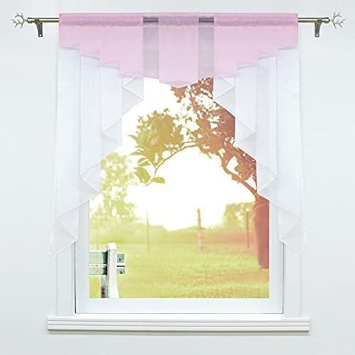 SCHOAL Scheibengardinen Küche Kleinfenster Gardinen mit Kräuselband oder Tunnelzug Bistrogardinen Voile Transparente Kurzgardinen Modern 1 Stück BxH 140x145cm Rosa von SCHOAL