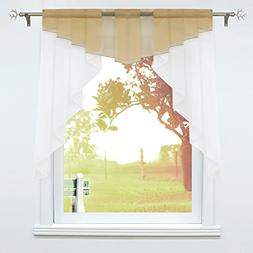 SCHOAL Scheibengardinen Küche Kleinfenster Gardinen mit Kräuselband oder Tunnelzug Bistrogardinen Voile Transparente Kurzgardinen Modern 1 Stück BxH 80x80cm Sand von SCHOAL