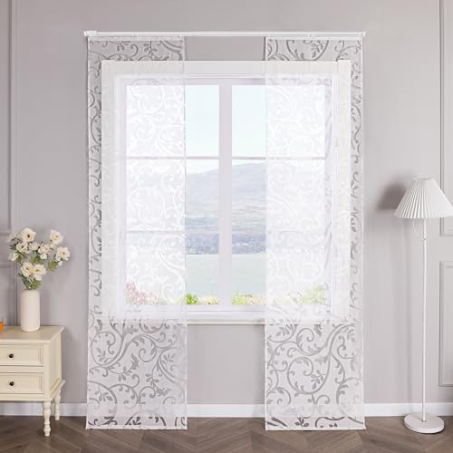 SCHOAL Schiebegardinen mit Klettband 2er Set Gardinenschal Ausbrenner Design Transparente Schiebevorhang Modern Fensterschal BxH 57x245cm Weiß von SCHOAL