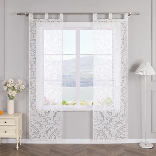 SCHOAL Schiebegardinen mit Schlaufen 2er Set Gardinenschal Ausbrenner Design Transparente Schiebevorhang Modern Fensterschal BxH 57x175cm Weiß SCHOAL Schiebegardinen mit Schlaufen 2er Set Gardinenschal Ausbrenner Design Transparente Schiebevorhang Modern Fensterschal BxH 57x175cm Weiß von SCHOAL