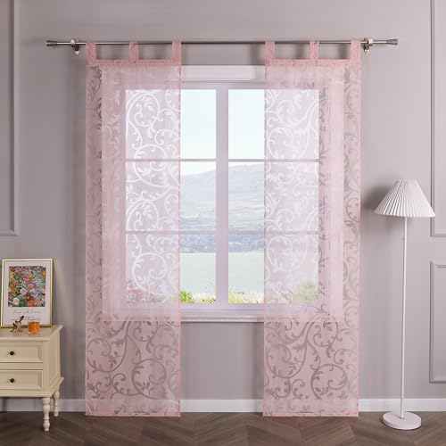 SCHOAL Schiebegardinen mit Schlaufen 2er Set Gardinenschal Ausbrenner Design Transparente Schiebevorhang Modern Fensterschal BxH 57x245cm Rosa von SCHOAL