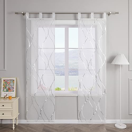 SCHOAL Schiebegardinen mit Schlaufen Transparente Schiebevorhang 2er Set Voile Gardinenschal Fensterschal mit glänzenden Wellen Muster BxH 57x175cm Silber SCHOAL Schiebegardinen mit Schlaufen Transparente Schiebevorhang 2er Set Voile Gardinenschal Fensterschal mit glänzenden Wellen Muster BxH 57x175cm Silber von SCHOAL