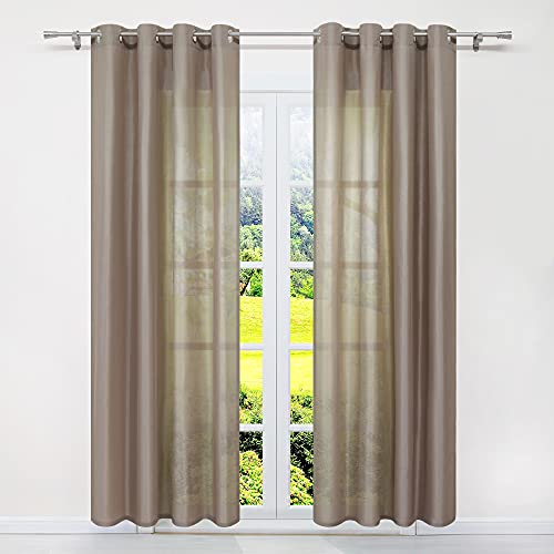 SCHOAL Stores Gardinen mit Ösen Halbtransparente Vorhänge Gardinenschal Wohnzimmer Fensterschal Uni Braun BxH 140x225cm 1 Stück von SCHOAL