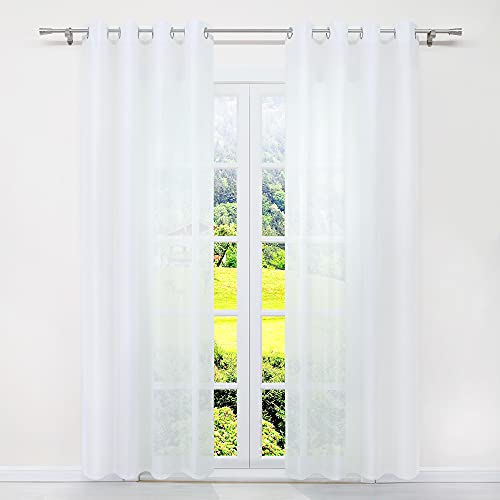 SCHOAL Stores Gardinen mit Ösen Halbtransparente Vorhänge Gardinenschal Wohnzimmer Fensterschal Uni Weiß BxH 140x145cm 1 Stück von SCHOAL