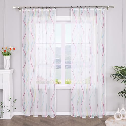 SCHOAL Transparente Gardine Schal mit Kräuselband Modern Vorhang Voile Wellen Muster 1 Stück BxH 140x225cm Bunt von SCHOAL