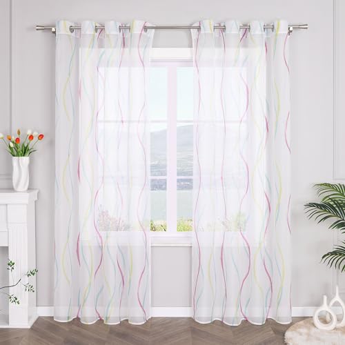 SCHOAL Transparente Gardine Schal mit Ösen Modern Vorhang Voile Wellen Muster 1 Stück BxH 140x245cm Bunt von SCHOAL