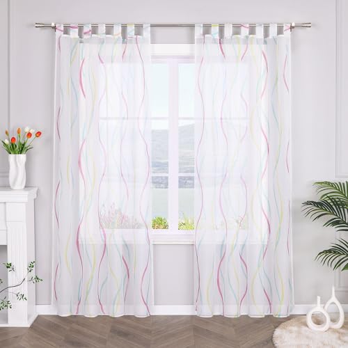 SCHOAL Transparente Gardine Schal mit Schlaufen Modern Vorhang Voile Wellen Muster 1 Stück BxH 140x225cm Bunt von SCHOAL