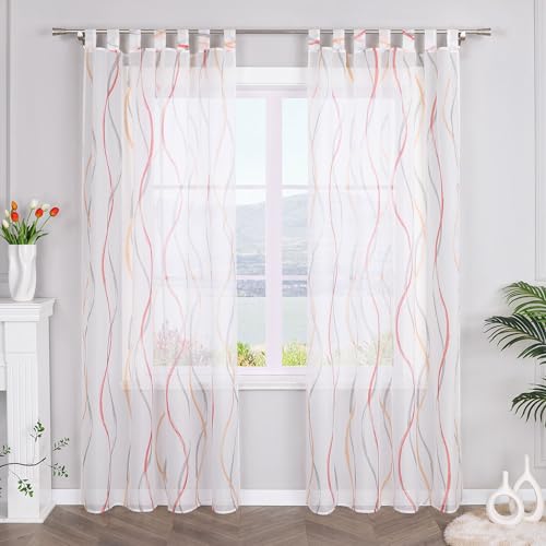 SCHOAL Transparente Gardine Schal mit Schlaufen Modern Vorhang Voile Wellen Muster 1 Stück BxH 140x225cm Orange von SCHOAL