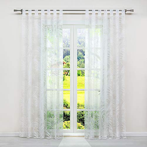 SCHOAL Transparente Gardinen mit Schlaufen Vorhang Ausbrenner Schlaufenschal Modern Wohnzimmer Weiß Muster #2 BxH 140x245cm von SCHOAL