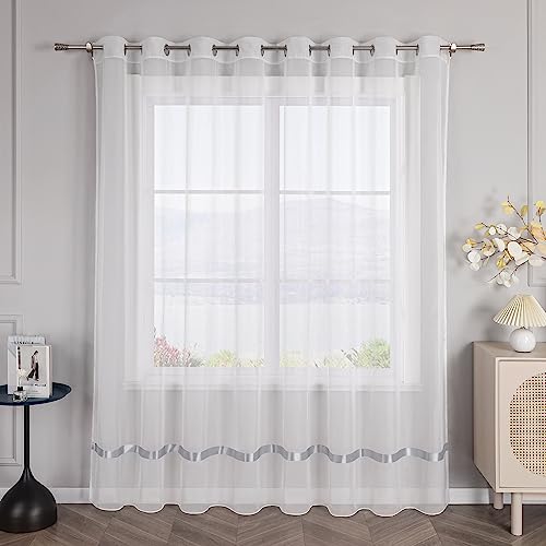 SCHOAL Uni Gardine mit Ösen Transparente Vorhang Weiß Stores Voile Gardine Schal Fensterschal Wohnzimmer Dekoschal mit Satinband 1 Stück BxH 300x145cm Grau von SCHOAL