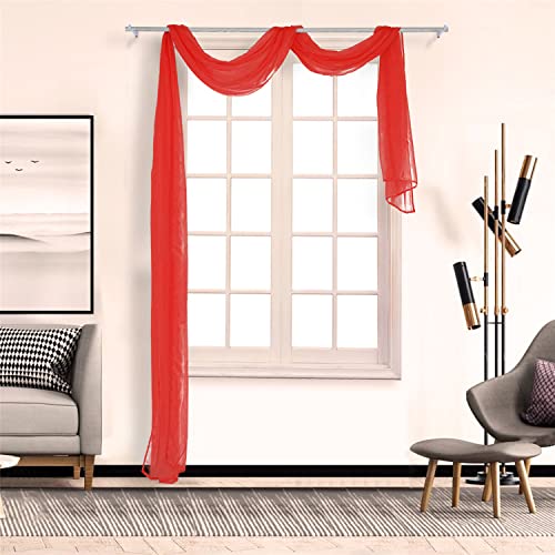 SCHOAL Voile Querbehang Transparenter Freihandbogen Uni Freihanddeko einfarbig Deko Gardinen Dekoschals Vorhang Wohnzimmer Gardinenschals 1 Stück HxB 90x300cm Rot von SCHOAL