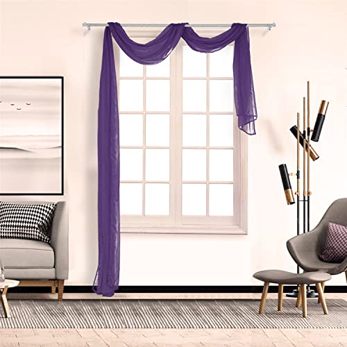 SCHOAL Voile Querbehang Transparenter Freihandbogen Uni Freihanddeko einfarbig Deko Gardinen Dekoschals Vorhang Wohnzimmer Gardinenschals 1 Stück HxB 90x300cm Violett von SCHOAL