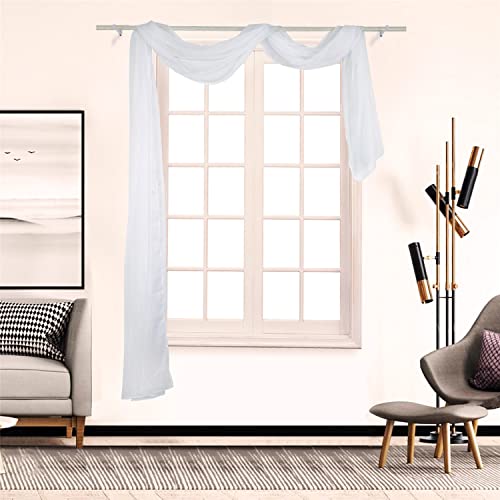 SCHOAL Voile Querbehang Transparenter Freihandbogen Uni Freihanddeko einfarbig Deko Gardinen Dekoschals Vorhang Wohnzimmer Gardinenschals 1 Stück HxB 90x300cm Weiß von SCHOAL