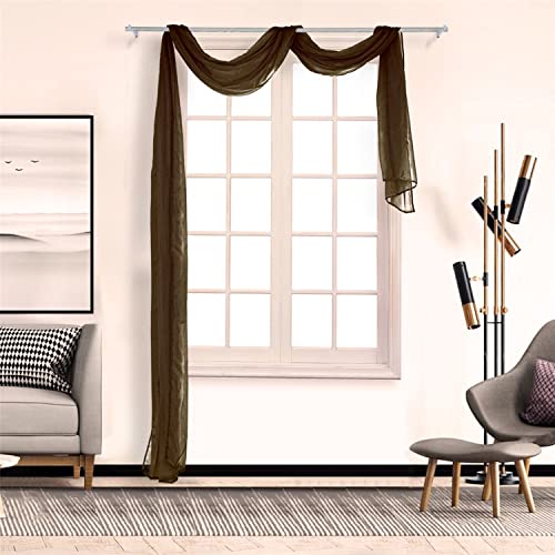 SCHOAL Voile Querbehang Transparenter Freihandbogen Uni Freihanddeko einfarbig Deko Gardinen Dekoschals Vorhang Wohnzimmer Gardinenschals 1 Stück HxB 90x500cm Kaffee von SCHOAL