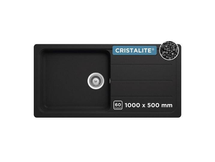 Schock Granitspüle COMO D-100L, eckig, 100/50 cm, Ablauffernbedienung, Inklusive ab- und Überlaufgarnitur, Drehhexcenter, Diamantbohrer, schwarz von SCHOCK