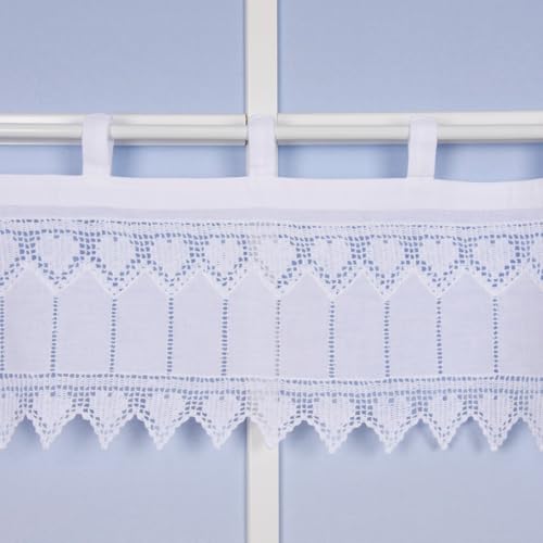 Häkelspitze Häkelgardine Panneaux Herzchen mit Schlaufen weiß 125x25cm von SCHÖNER LEBEN.