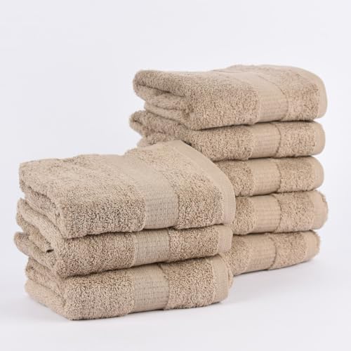 SCHÖNER LEBEN. 8er Set Handtücher 50x100cm Qualitätsfrottee 100% Baumwolle 500g/qm einfarbig, Farbe:Sandfarben von SCHÖNER LEBEN.