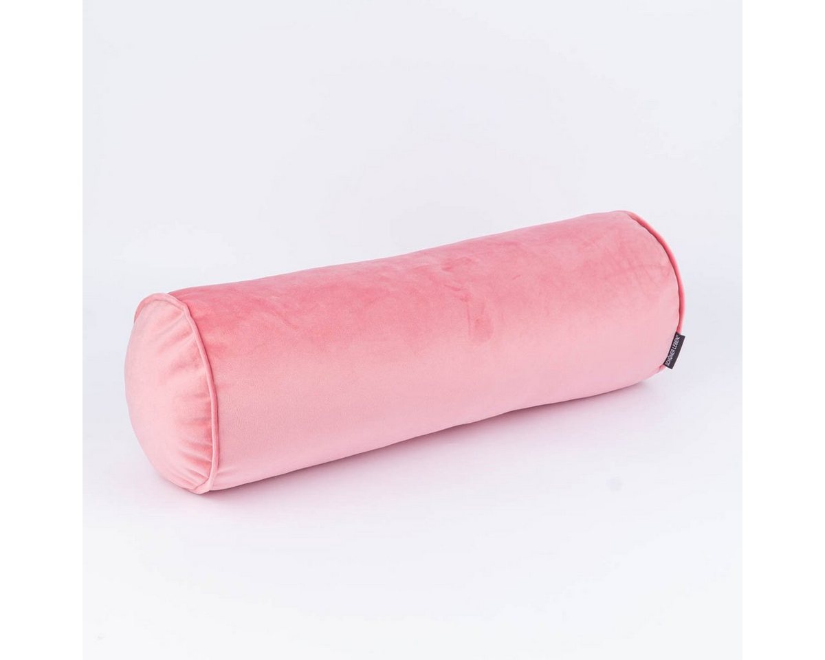 SCHÖNER LEBEN. Dekokissen Nackenrolle aus Samt mit Kederumrandung rosa 20x55cm von SCHÖNER LEBEN.