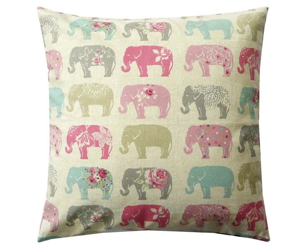 SCHÖNER LEBEN. Dekokissen Kissenhülle Elefanten Pastell rosa türkis grau 50x50 von SCHÖNER LEBEN.