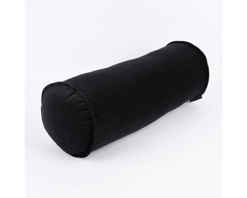 SCHÖNER LEBEN. Dekokissen Nackenrolle Samt mit Keder schwarz 20x55cm von SCHÖNER LEBEN. von SCHÖNER LEBEN.