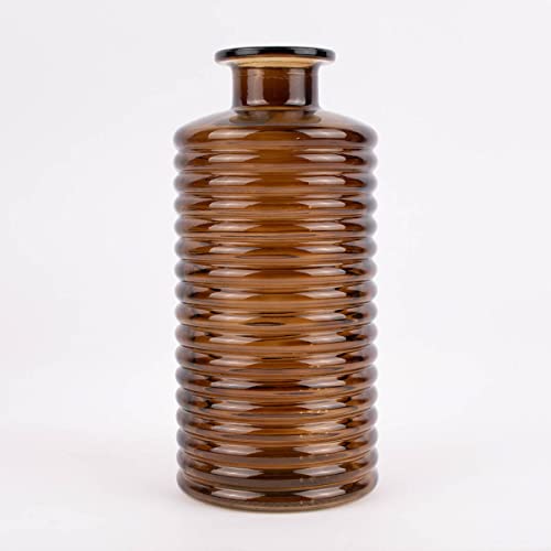 SCHÖNER LEBEN. Große Vase zylinderförmig mit Rillenprägung u. schmalem Hals Glas klar braun 14,5x31cm von SCHÖNER LEBEN.