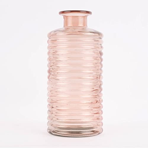 SCHÖNER LEBEN. Große Vase zylinderförmig mit Rillenprägung u. schmalem Hals Glas klar rosa 14,5x31cm von SCHÖNER LEBEN.