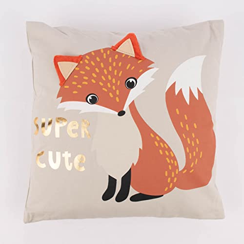 SCHÖNER LEBEN. Kinderkissen Fuchs Super Cute mit aufgenähten Ohren grau braun Gold 40x40cm von SCHÖNER LEBEN.