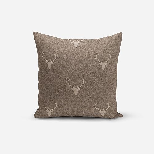 SCHÖNER LEBEN. Kissenhülle Jacquard Hirsch Geweih braun versch. Gr, Größe:80x80cm (HxB) von SCHÖNER LEBEN.