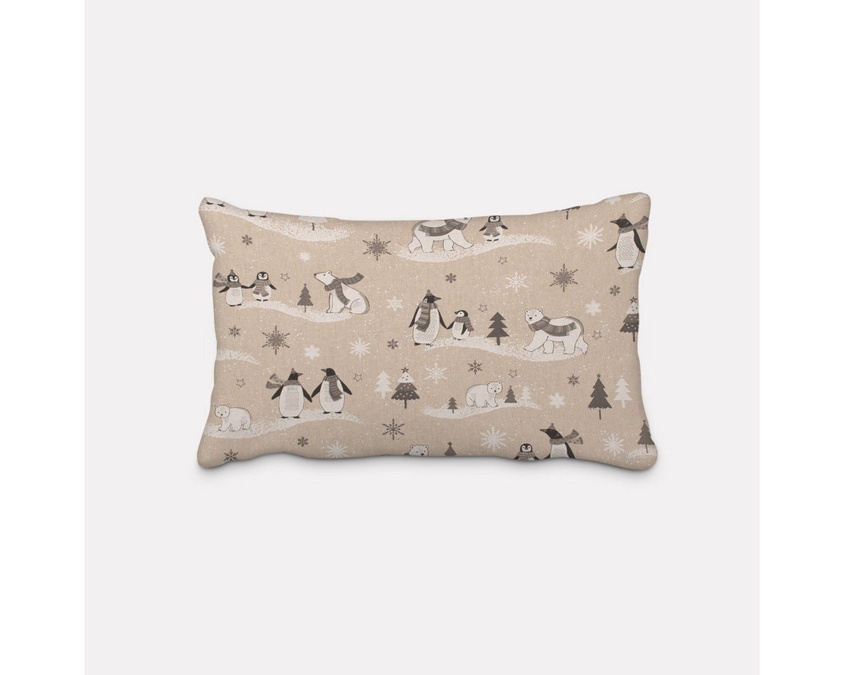 SCHÖNER LEBEN. Dekokissen SCHÖNER LEBEN. Kissenhülle Pinguine Eisbären natur grau weiß von SCHÖNER LEBEN.