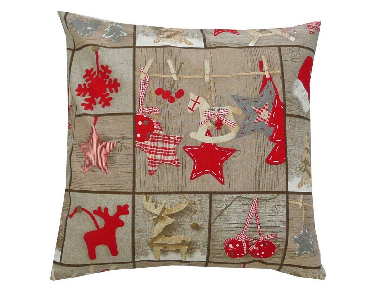 SCHÖNER LEBEN. Kissenhülle »Schöner Leben Kissenhülle Weihnachten Vierecke grau rot 50x50cm«, handmade von SCHÖNER LEBEN.