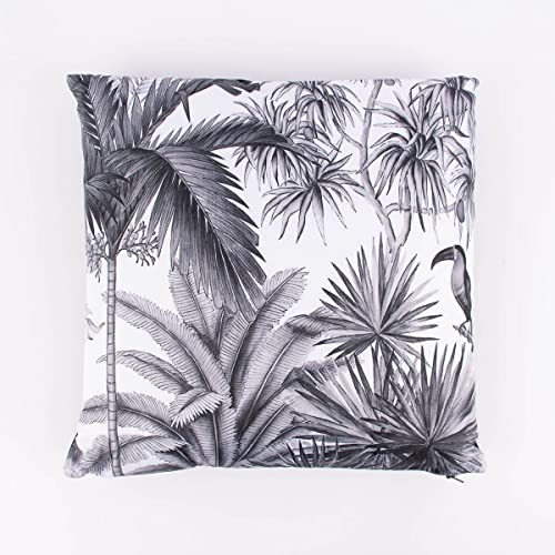 SCHÖNER LEBEN. Outdoor Kissen Dschungel Palmenblätter weiß schwarz 45x45cm von SCHÖNER LEBEN.