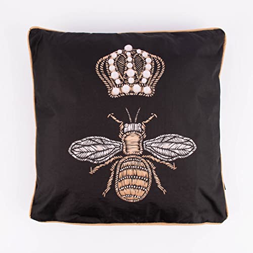 SCHÖNER LEBEN. Outdoor Kissen mit Kederumrandung Bienenkönigin schwarz goldfarbig weiß 45x45cm von SCHÖNER LEBEN.
