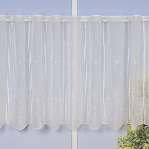 SCHÖNER LEBEN. Panneaux Bistrogardine Scheibengardine nähfrei Leinenoptik Blätter Ecru 50cm Höhe von SCHÖNER LEBEN.