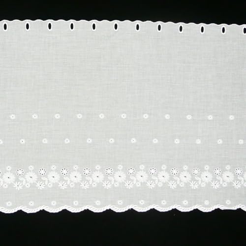 Scheibengardine Batist mit Lochstickerei Blumen weiß 47cm hoch von SCHÖNER LEBEN.
