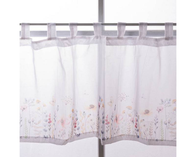 SCHÖNER LEBEN. Scheibengardine Scheibengardine mit Schlaufen Blumen Digital weiß bunt 45x135cm (HxB), leicht perforiert, Voile, pflegeleicht von SCHÖNER LEBEN.