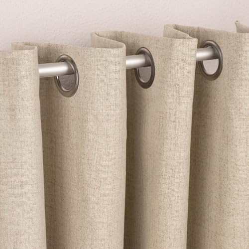 SCHÖNER LEBEN. Thermovorhang mit Ösen verdunkelnd Leinenoptik einfarbig beige 135x240cm von SCHÖNER LEBEN.