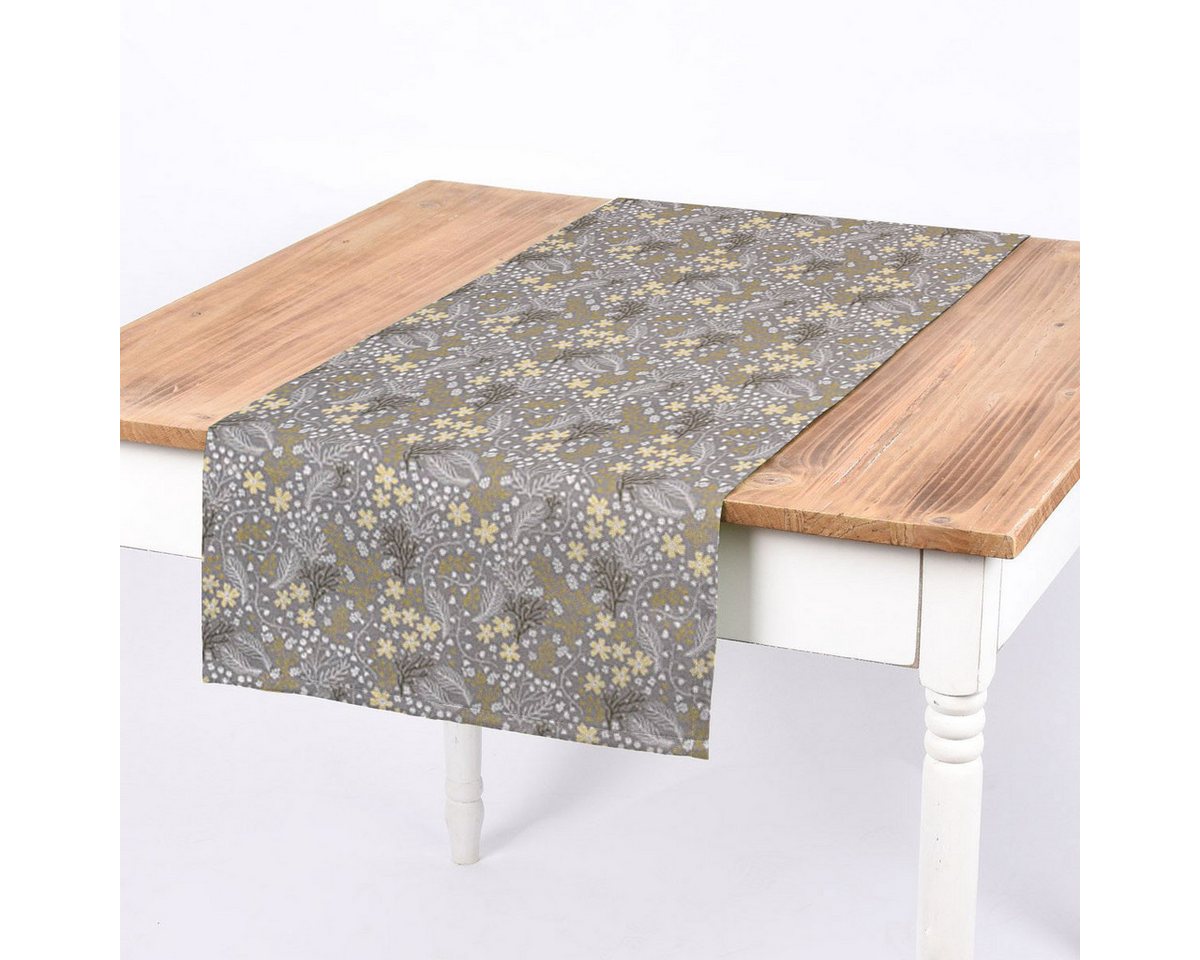SCHÖNER LEBEN. Tischläufer SCHÖNER LEBEN. Tischläufer Blumen Gräser grau gelb 40x160cm, handmade von SCHÖNER LEBEN.