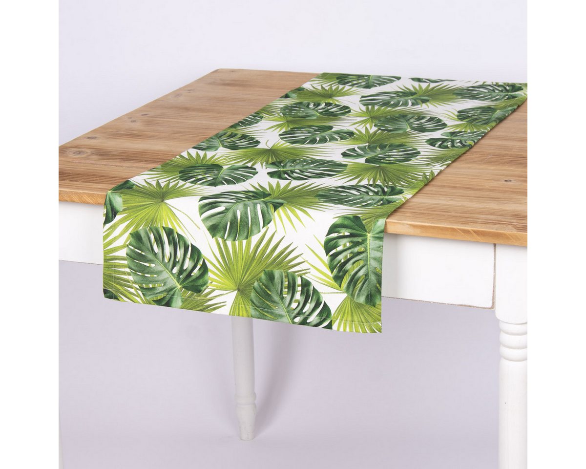 SCHÖNER LEBEN. Tischläufer SCHÖNER LEBEN. Tischläufer Palmen Blätter 40x160cm, Digitaldruck von SCHÖNER LEBEN.