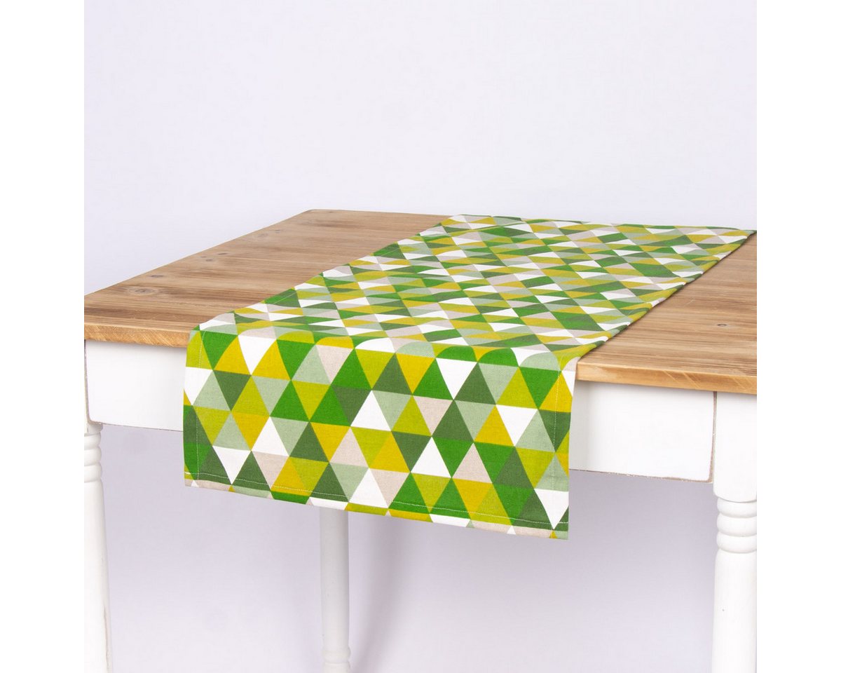 SCHÖNER LEBEN. Tischläufer SCHÖNER LEBEN. Tischläufer Dreiecke grün Töne 40x160cm, handmade von SCHÖNER LEBEN.