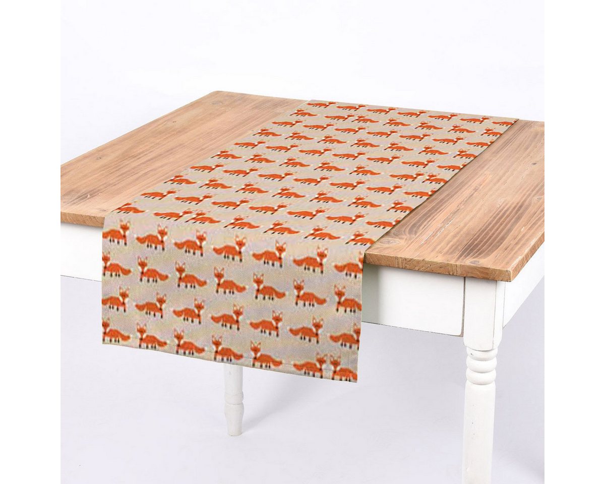 SCHÖNER LEBEN. Tischband »SCHÖNER LEBEN. Tischläufer Fuchs natur orange weiß schwarz 40x160cm«, handmade von SCHÖNER LEBEN.