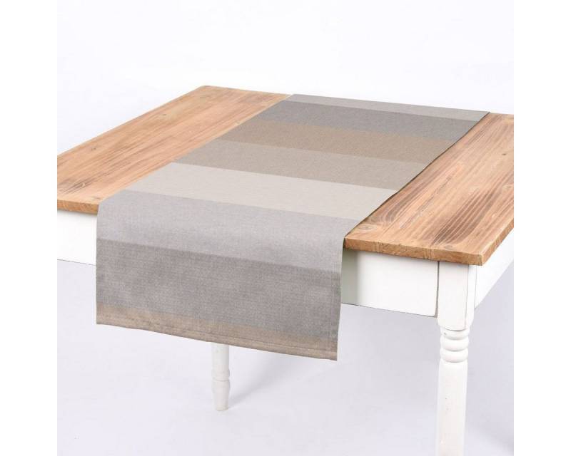 SCHÖNER LEBEN. Tischläufer SCHÖNER LEBEN. Tischläufer Streifen 9,5cm creme beige braun grau, handmade von SCHÖNER LEBEN.