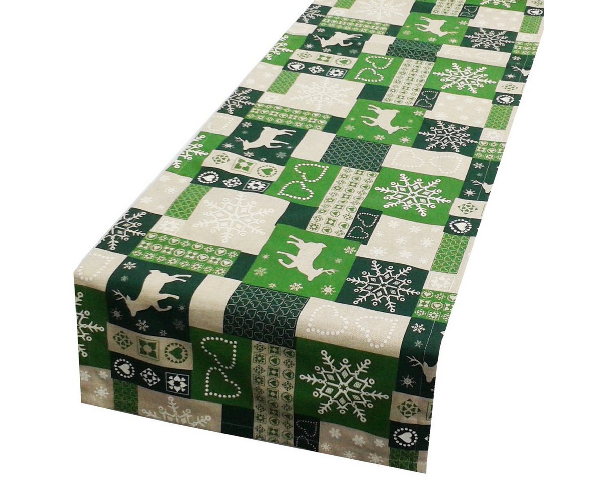SCHÖNER LEBEN. Tischläufer Schöner Leben Tischläufer Patchwork Weihnachten grün beige 40x160cm, handmade von SCHÖNER LEBEN.