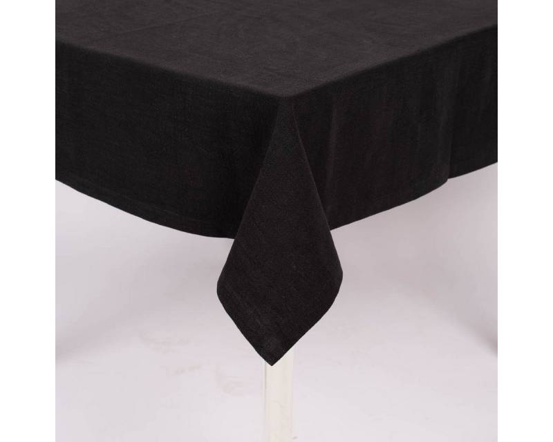 SCHÖNER LEBEN. Tischdecke Tischdecke Leinen mit BW-Anteil schwarz von SCHÖNER LEBEN., handmade von SCHÖNER LEBEN.