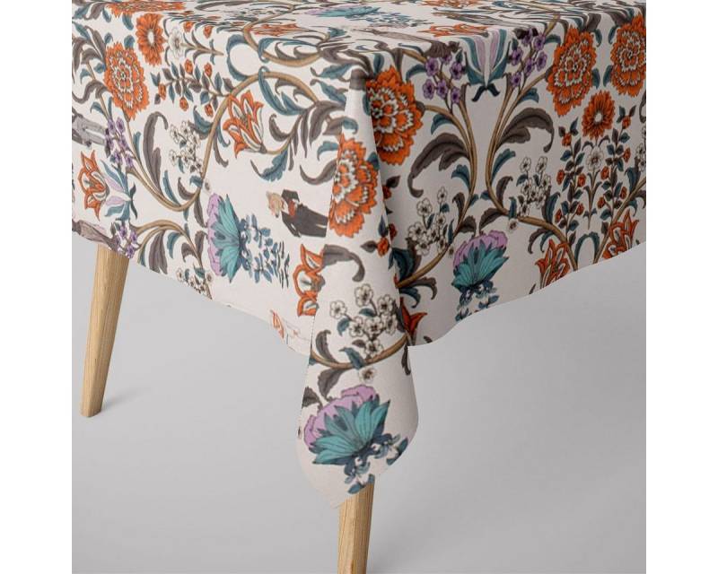 SCHÖNER LEBEN. Tischdecke SCHÖNER LEBEN. Tischdecke Blumen Ornamente Tiere weiß bunt, Digitaldruck von SCHÖNER LEBEN.
