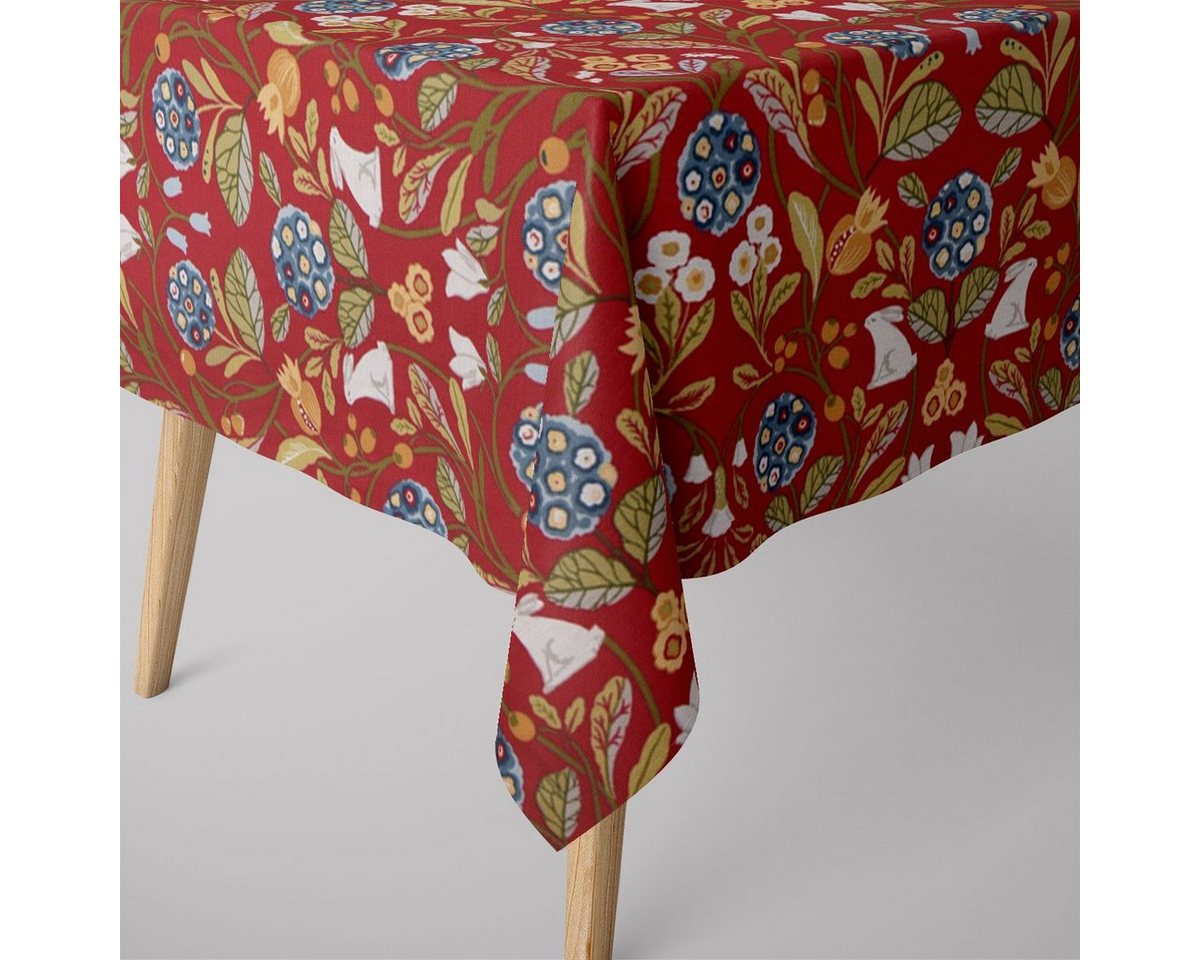 SCHÖNER LEBEN. Tischdecke SCHÖNER LEBEN. Tischdecke Clarke & Clarke Blumen Hase rot grün blau, handmade SCHÖNER LEBEN. Tischdecke SCHÖNER LEBEN. Tischdecke Clarke & Clarke Blumen Hase rot grün blau, handmade von SCHÖNER LEBEN.
